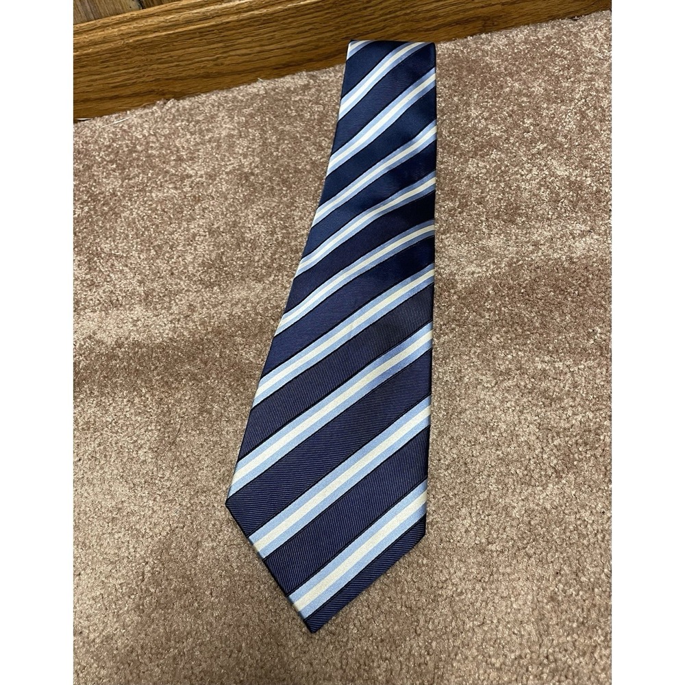 IZOD Blue Light Blue White Striped Silk Woven Classic Men's Tie 4"